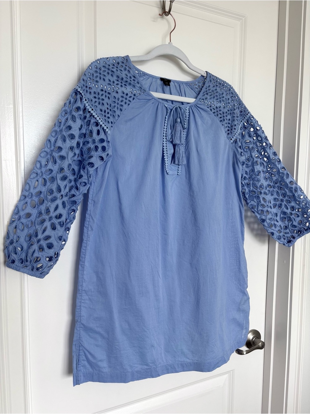 J. Jill 100% Cotton Light Blue Eyelet Lace Blouse XS Boho Cottagecore Romantic